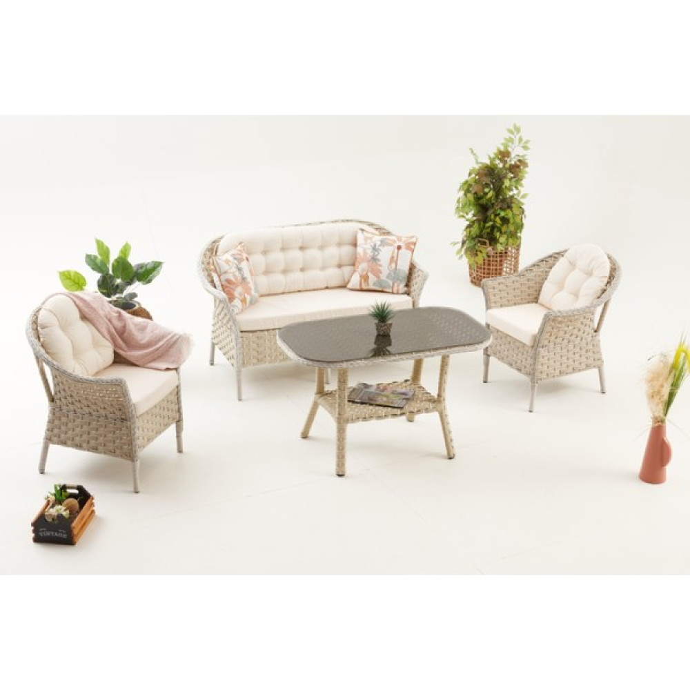 Divona Home Luna 2'li Rattan Sehpalı Modern Bahçe Koltuk TAKIMI-816 - Bej - Krem Bahçe Mobilyası Takımı Fiyatı