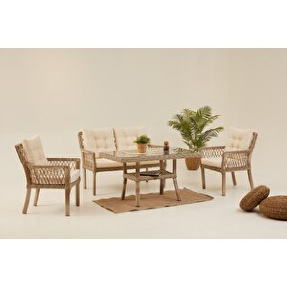 Divona Home Pure Rattan Bahçe Oturma Grubu(2+1+1+s) - 606 Krem Bahçe Mobilyası Takımı Fiyatı
