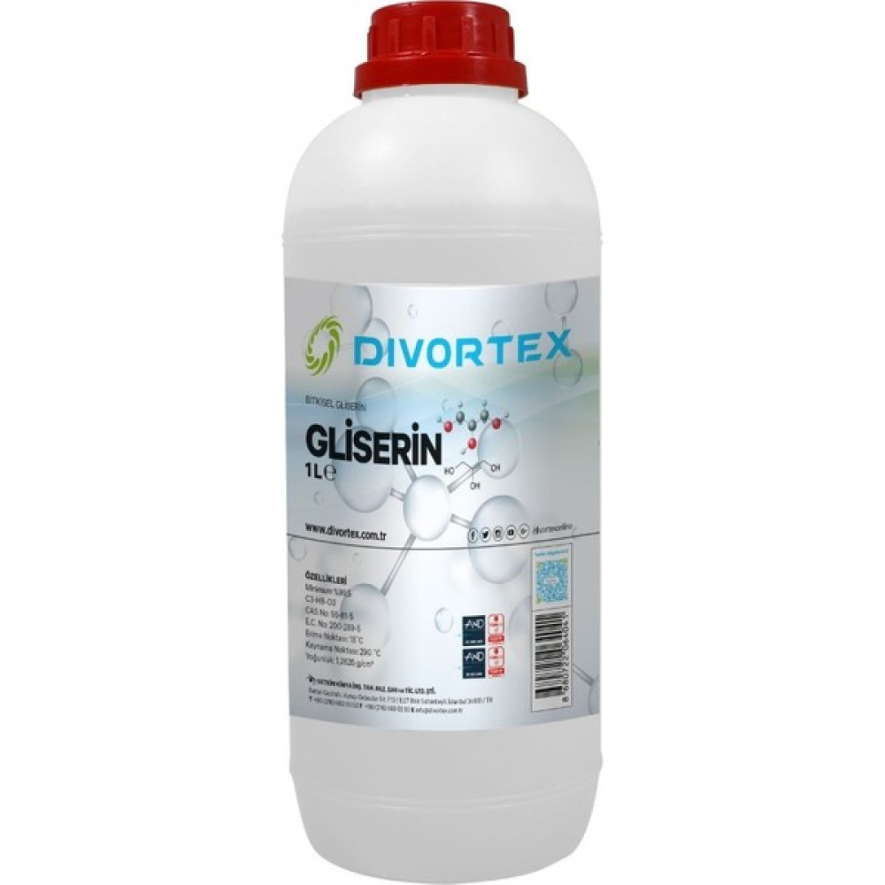 Divortex Bitkisel Gliserin VG C3H8O3 (% 99.7 Saflık)1 Lt(1,26 kg) Oto Genel Temizlik Fiyatı