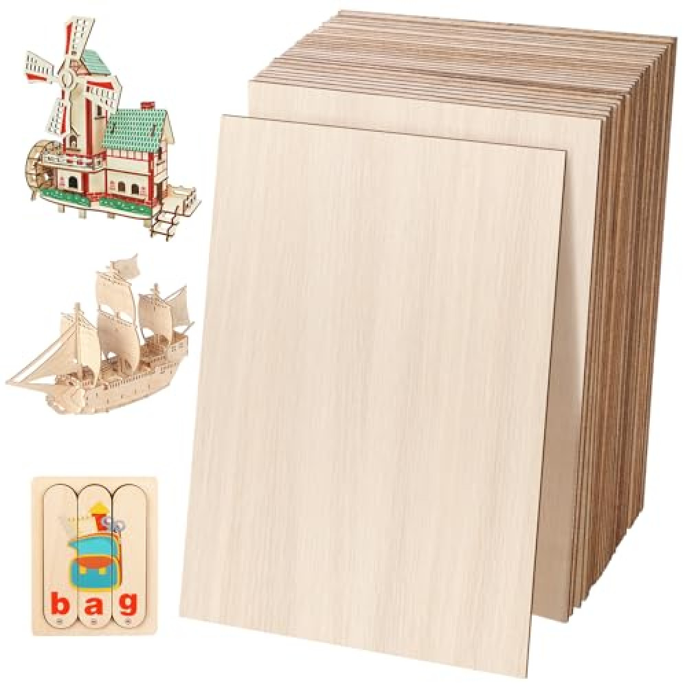 DIYDEC 24 Pack Basswood Sheets 4 x 6 x 1/16 Inch Thin Plywood Wood Sheets Unfinished Wood Squares Boards Balsa Wood Sheets for Crafts Architectural Models Laser Cutting Wood Burning and Drawing