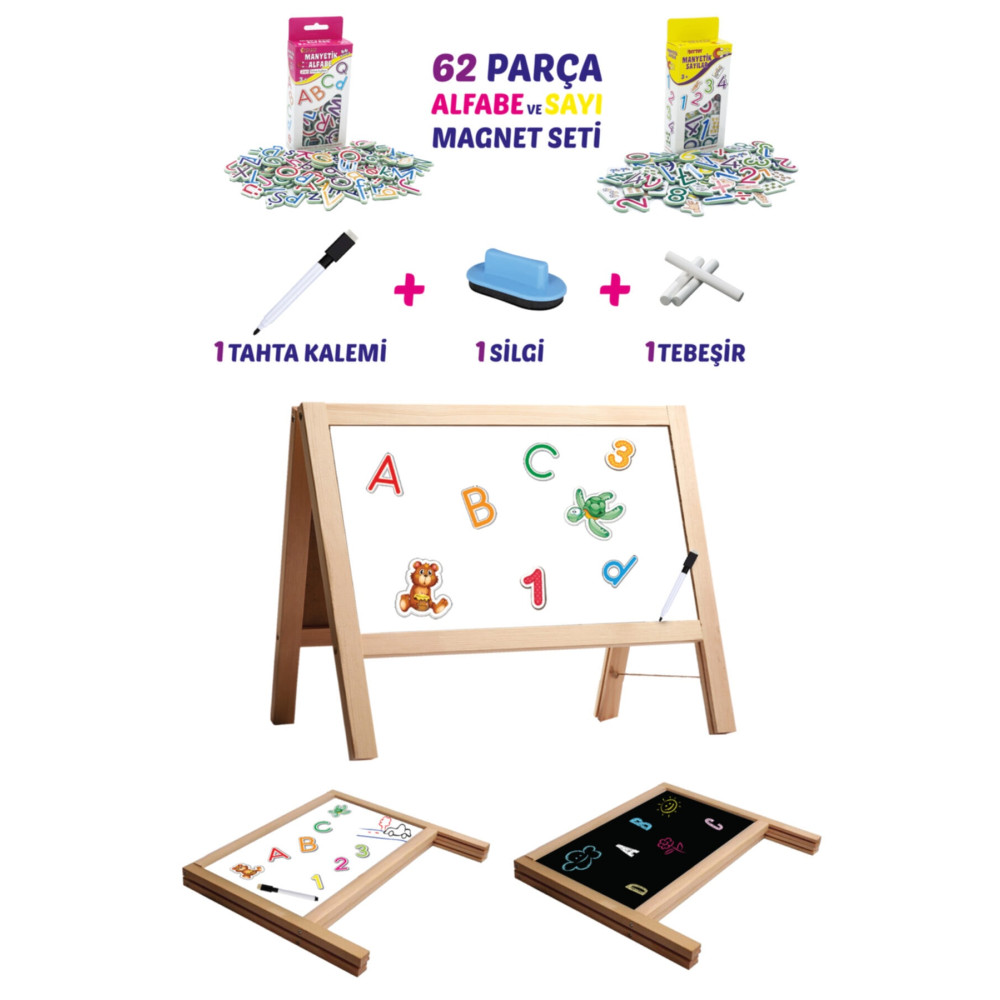 DIYTOY Masa Üstü Manyetik Çift Taraflı Ahşap Yazı Tahtası Kalem & Yazı Gereçleri Fiyatı