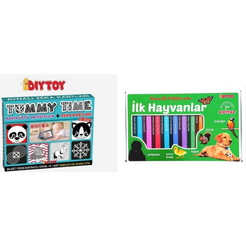 Diytoy Tummy Time Aynalı Zeka Kartı ve Benim Ilk Kütüphanem Ilk Hayvanlar 8 Kitap Çocuk Masal Fiyatı