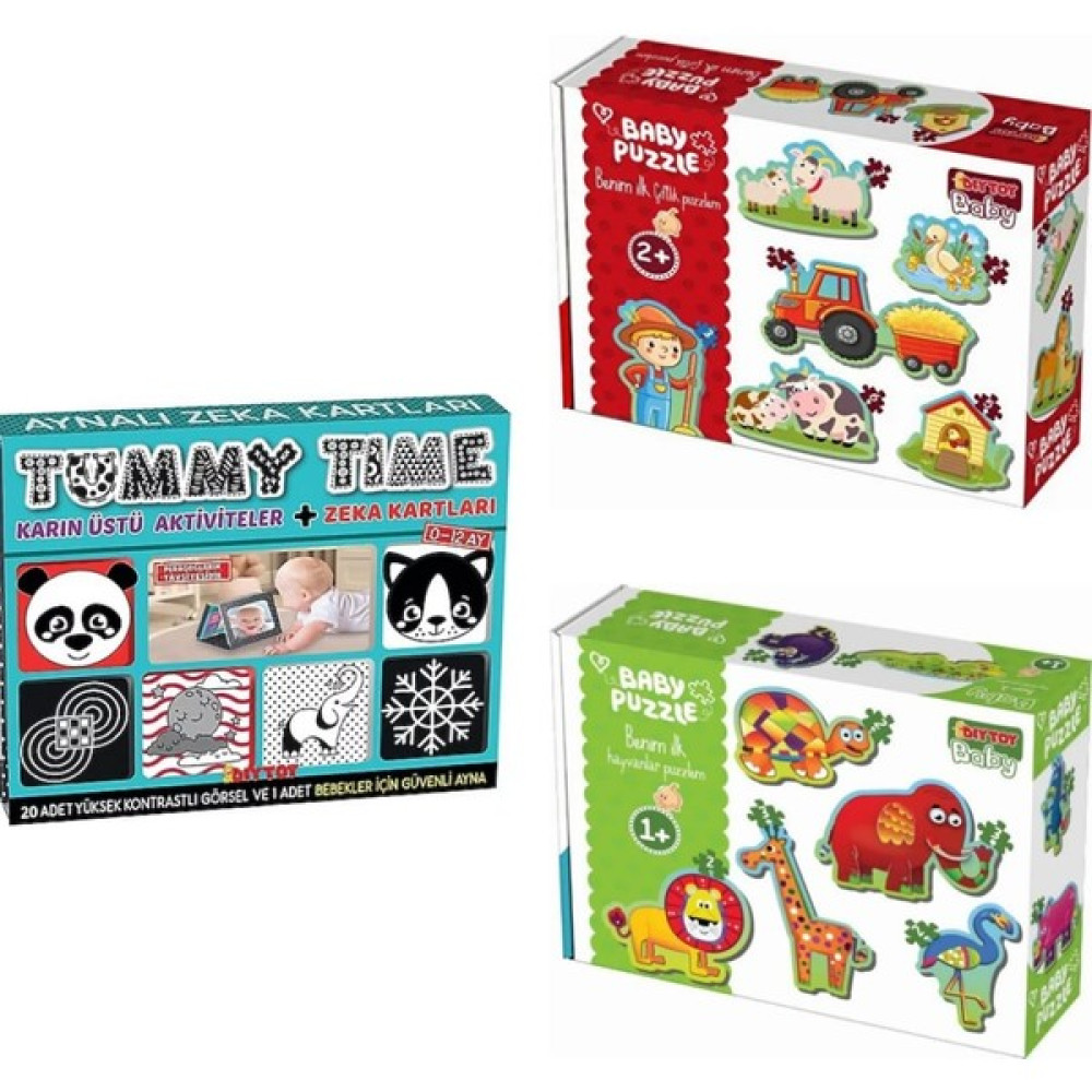 Diytoy Tummy Time Aynalı Zeka Kartları ve Orman -Çiftlik Puzzle 3lü Eğitici Oyuncak Fiyatı