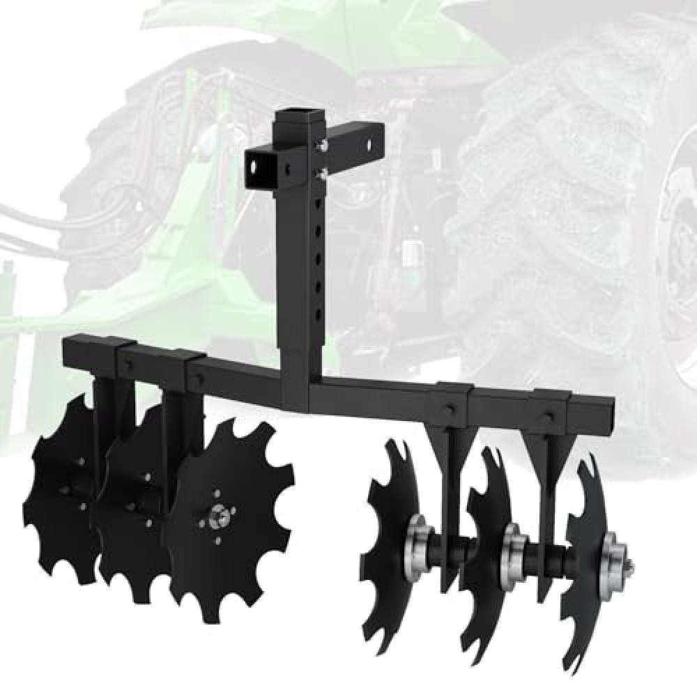 DIYTUNINGS 28" Width Disc Plow Harrow with Universal 2" Receiver Mount, Cut Disc Plow with Adjust Height, Pull Behind Tiller Disc Plough Harrowfor ATV UTV Black