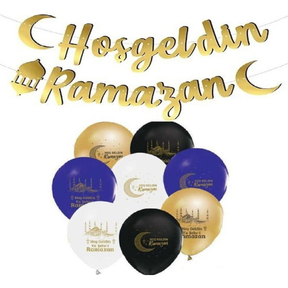 Dizayn Parti Evi Hoş Geldin Ramazan Kaligrafi Banner ve 10 Adet Ramazan Temalı Balon Oyuncak Fiyatı