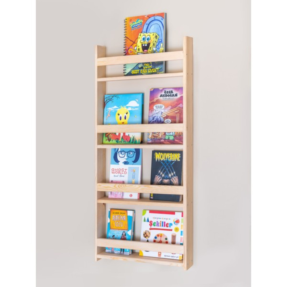 Dizmo Montessori Bebek ve Çocuk Odası Eğitici Kitaplık Doğal Ahşap 4 Raflı Duvara Monte Kolay Kurulum Kitaplık Fiyatı