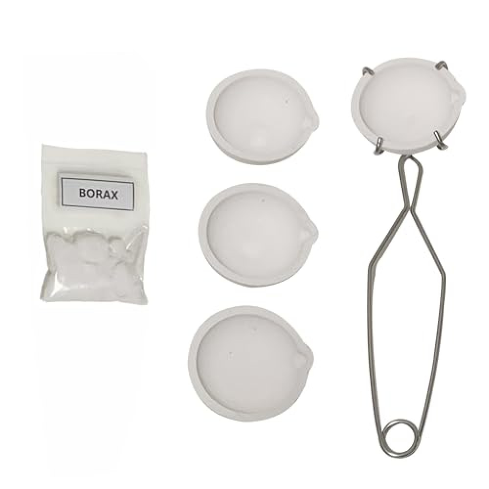 Djcoolbe 4PCS 2.76"Ceramic Quartz Crucible Bowl Dish Cup for Melting Gold Silver Copper Whips Tongs Handle 2A Jewelry Refining Casting Pot and 20g Borax