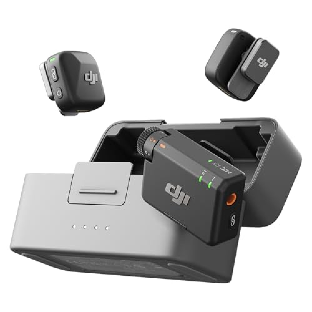 DJI Mic Mini (2 TX + 1 RX + Charging Case), Wireless Microphone for iPhone/Camera/Android, Ultralight, Detail-Rich Audio, 48h Use, Noise Cancelling, Automatic Limiting, Vlog, Streaming