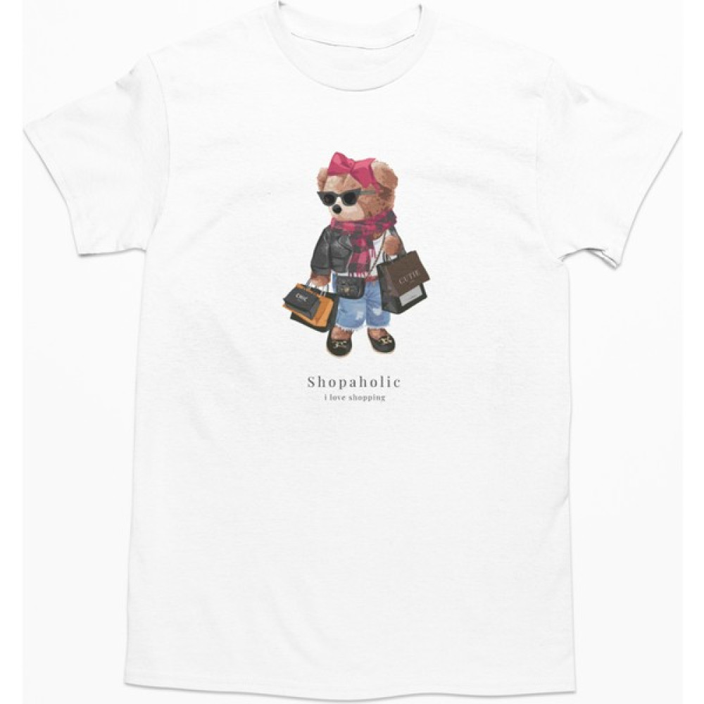Dk Daksel Beyaz Renk Basic Alış Veriş Kolik Teddy Bear Baskılı Kadın Tişört DKSB0124 Bayan T-shirt Fiyatı