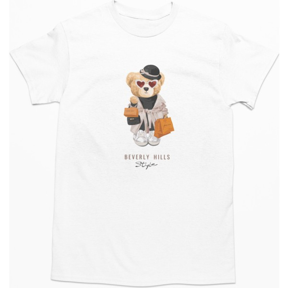 Dk Daksel Beyaz Renk Basic Beverly Hills Style Teddy Bear Baskılı Kadın Tişört DKSB0125 Bayan T-shirt Fiyatı