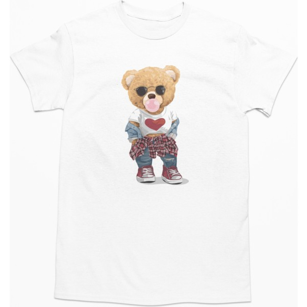 Dk Daksel Beyaz Renk Basic Kalp Sakız Teddy Bear Baskılı Kadın Tişört DKSB0114 Bayan T-shirt Fiyatı