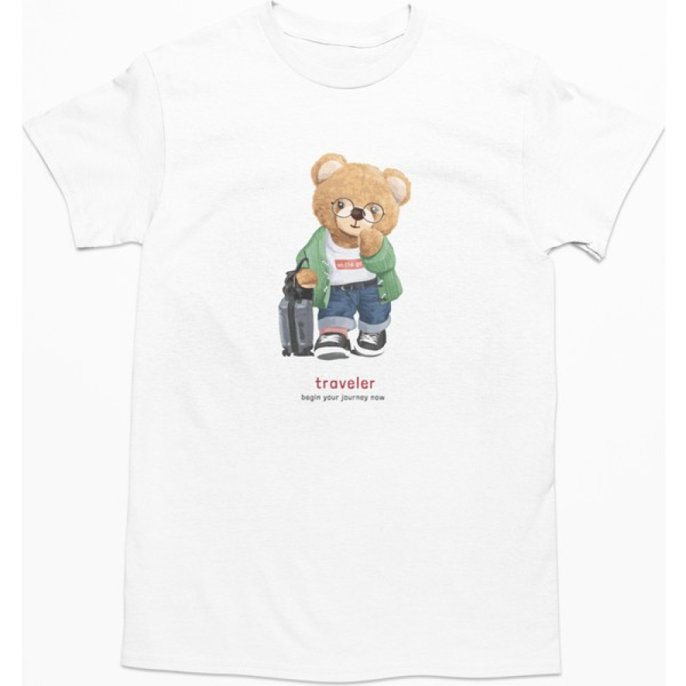 Dk Daksel Beyaz Renk Basic Seyahat Teddy Bear Baskılı Kadın Tişört DKSB0126 Bayan T-shirt Fiyatı