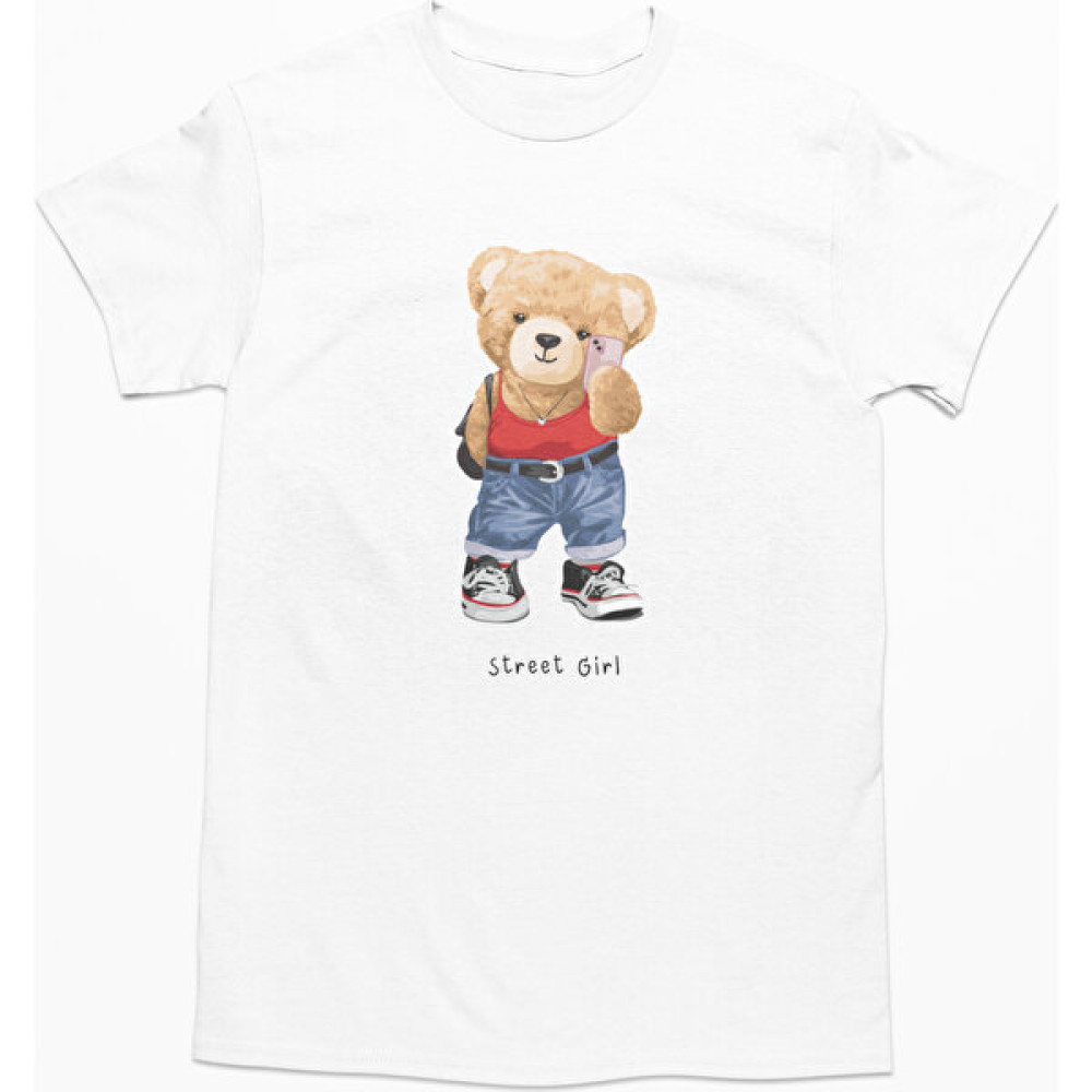 Dk Daksel Beyaz Renk Basic Street Girl Teddy Bear Baskılı Kadın Tişört DKSB0131 Bayan T-shirt Fiyatı