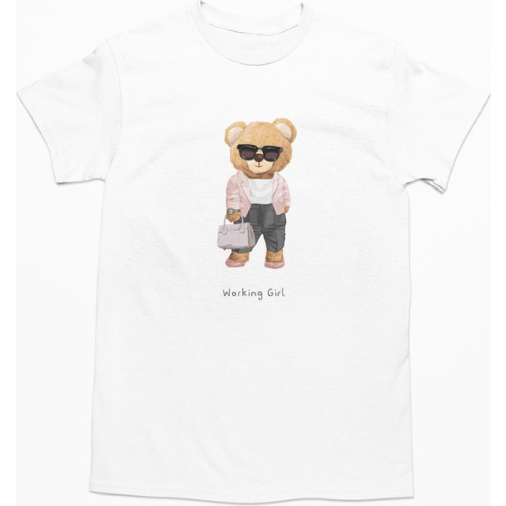 Dk Daksel Beyaz Renk Basic Working Girl Teddy Bear Baskılı Kadın Tişört DKSB0120 Bayan T-shirt Fiyatı