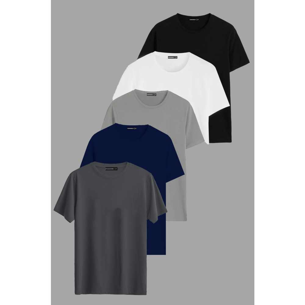 DK DAKSEL Bisiklet Yaka Standart Kalıp %100 Pamuklu 5li Erkek Tişört M Beden Bayan T-shirt Fiyatı