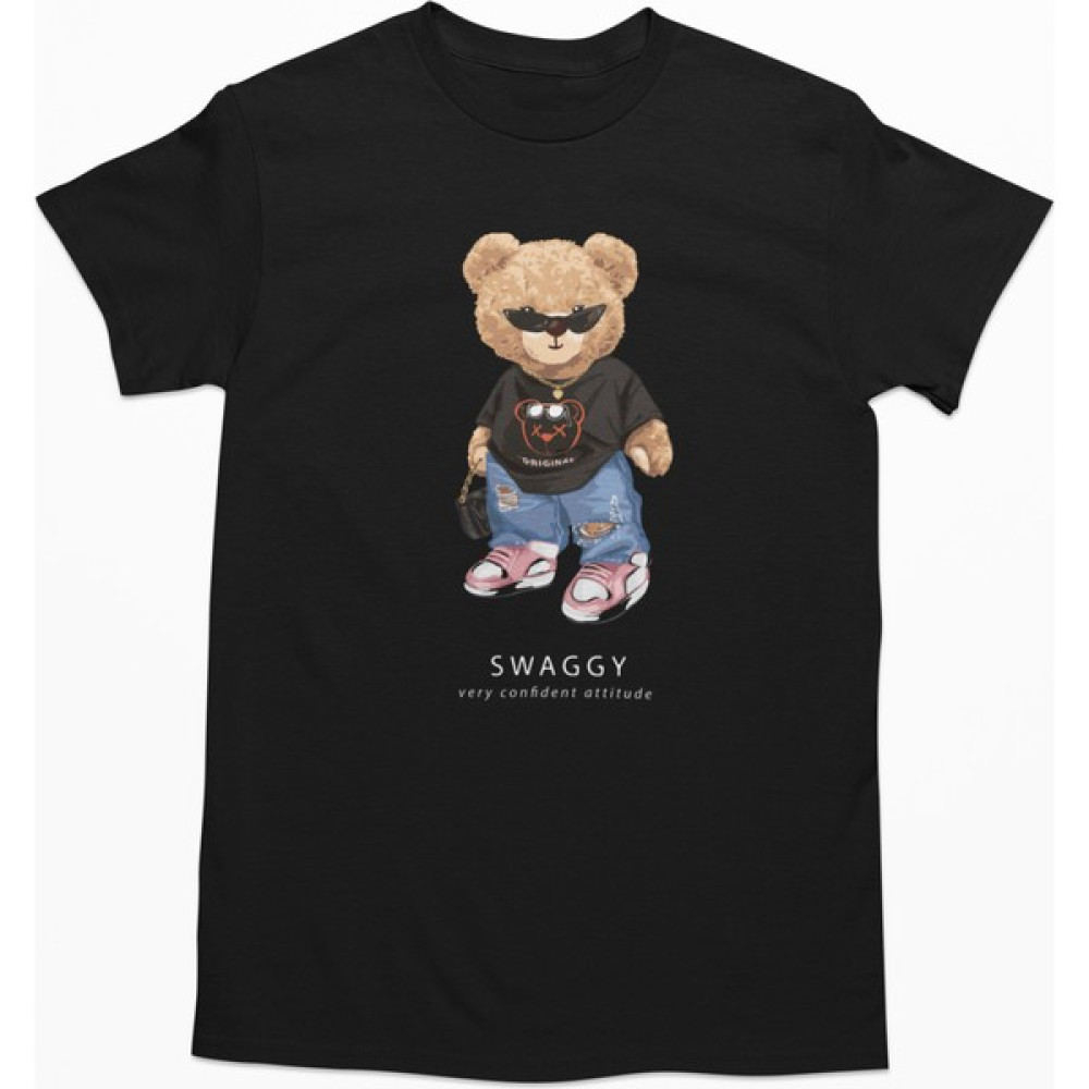 Dk Daksel Siyah Renk Basic Swaggy Teddy Bear Baskılı Kadın Tişört DKSB0108 Bayan T-shirt Fiyatı