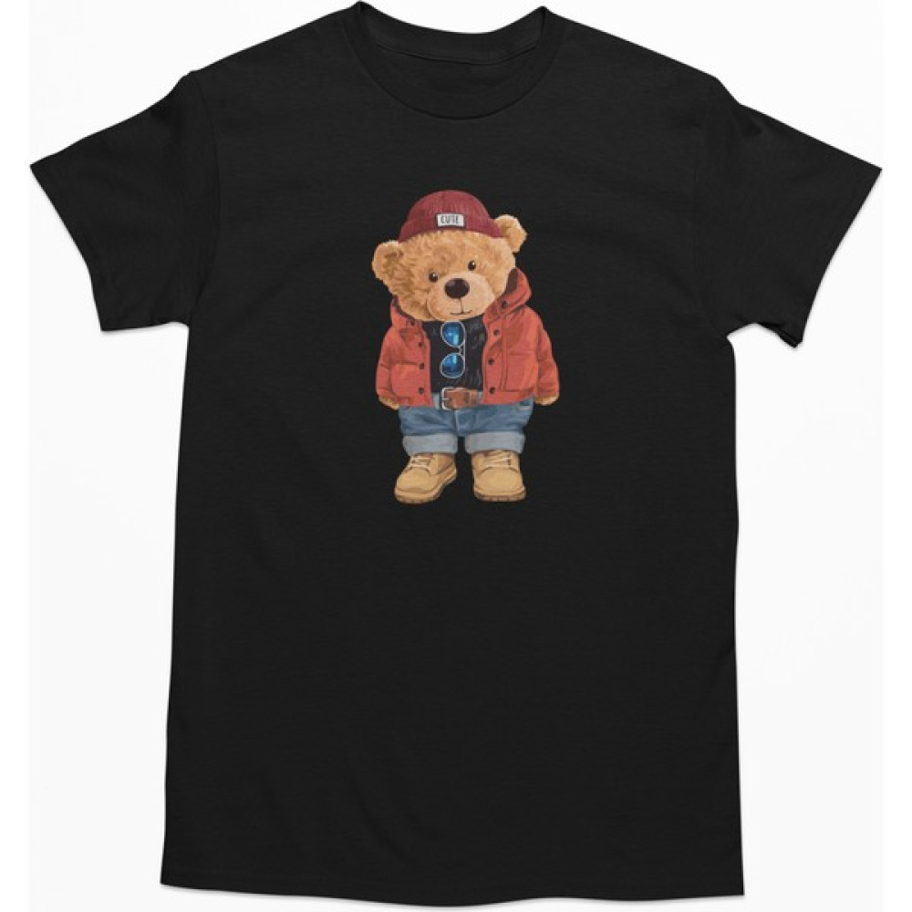 Dk Daksel Siyah Renk Basic Teddy Bear Kırmızı Kaban Baskılı Kadın Tişört DKSB0177 Bayan T-shirt Fiyatı
