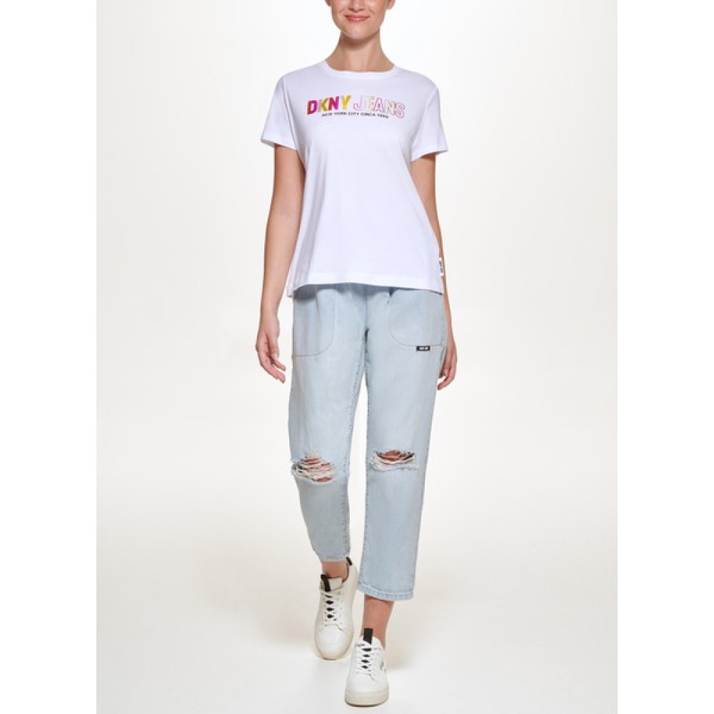Dkny Jeans Bisiklet Yaka Baskılı Beyaz Kadın T-Shirt E22FHDNA Bayan T-shirt Fiyatı