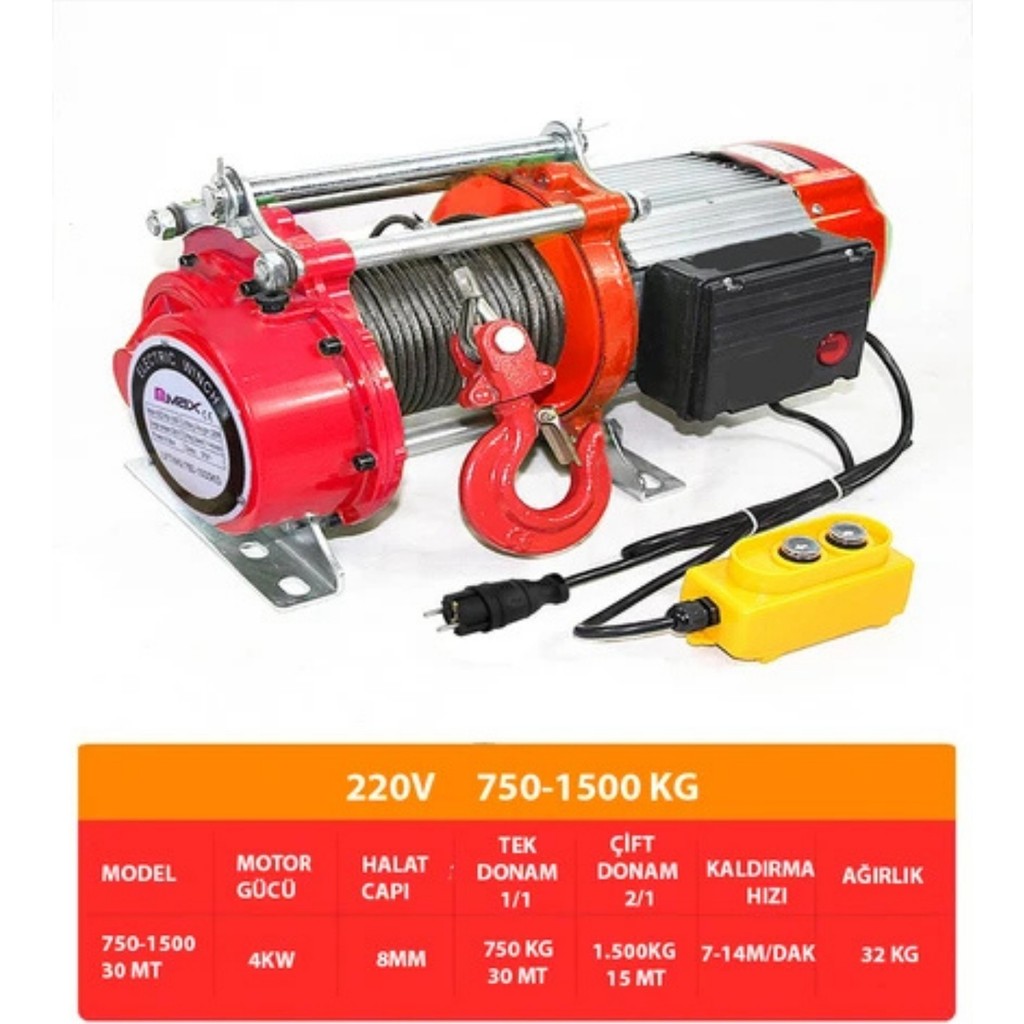 Dlmax Elektrikli Vinç 750 - 1500 4 HP Oto, Bahçe, Yapı Market Fiyatı