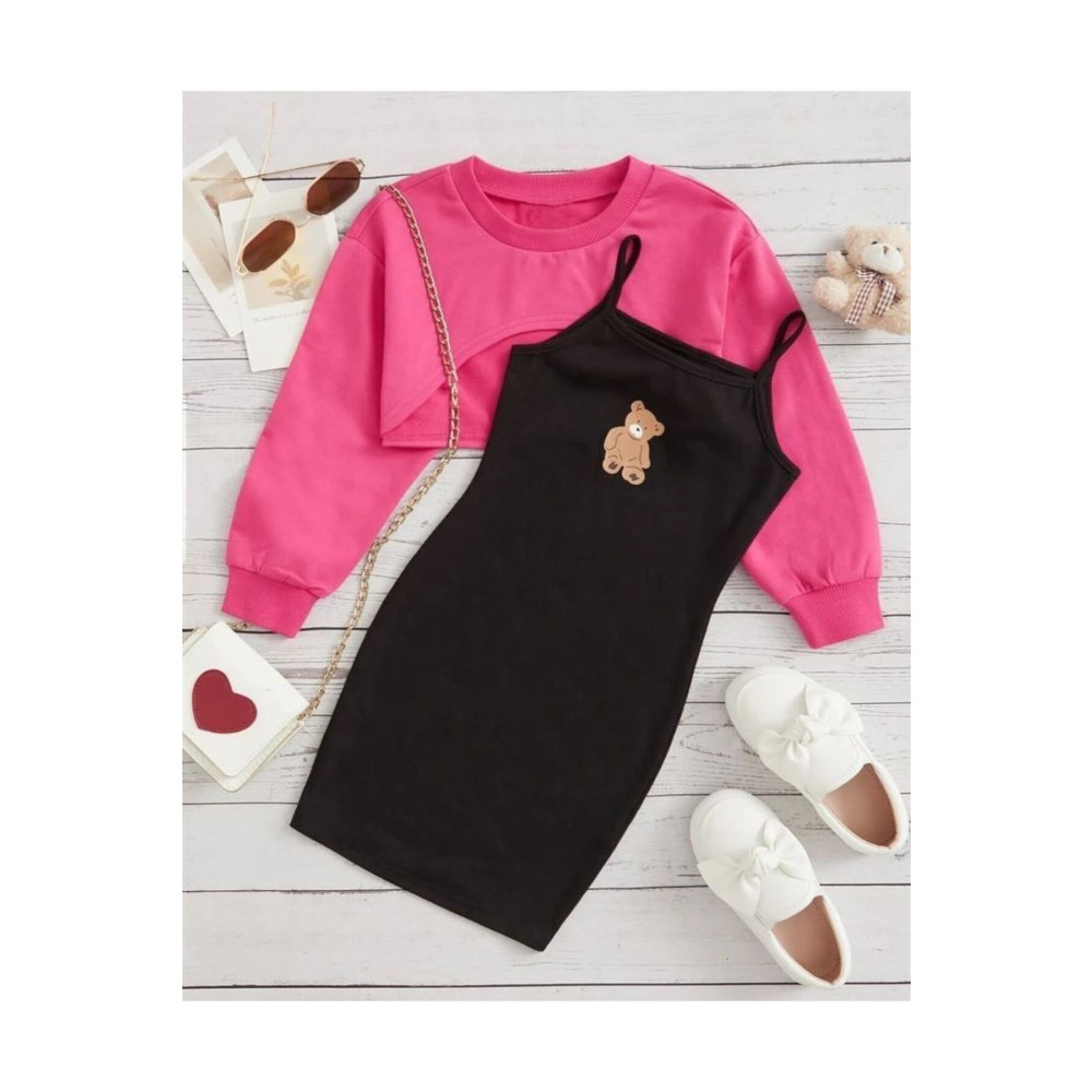 DLRboutique Ayıcık baskı elbise & crop sweat kombin 3/4 Beden Elbise Fiyatı