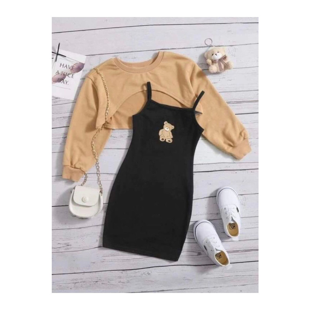DLRboutique Ayıcık baskı elbise & sweat kombin 3-4 Yaş Beden Elbise Fiyatı