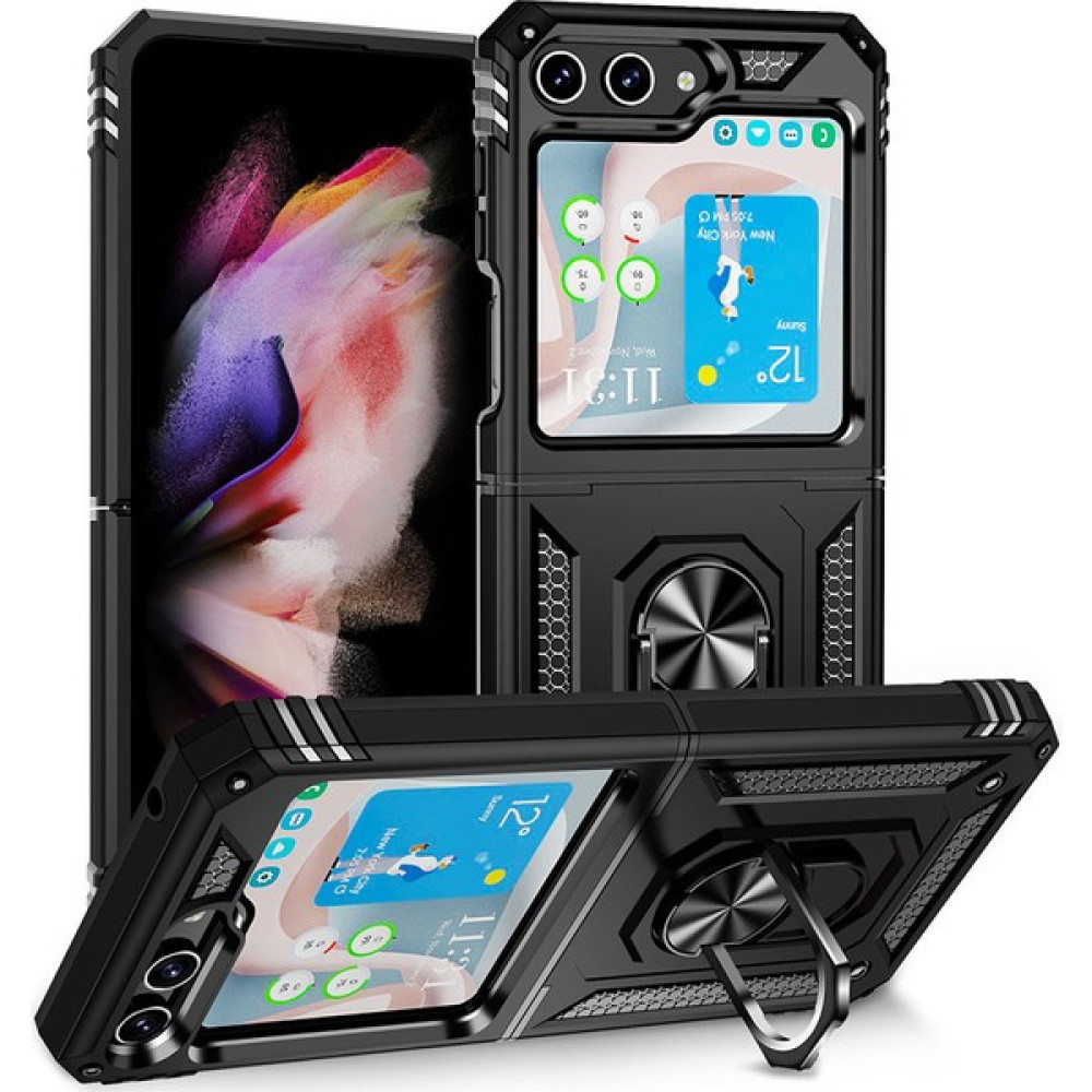 Dlrcase Samsung Galaxy Z Flip 5 Kılıf Vega Sert Silikon Tank Standlı Yüzüklü Mıknatıslı Siyah Cep Telefonu Kılıfı Fiyatı