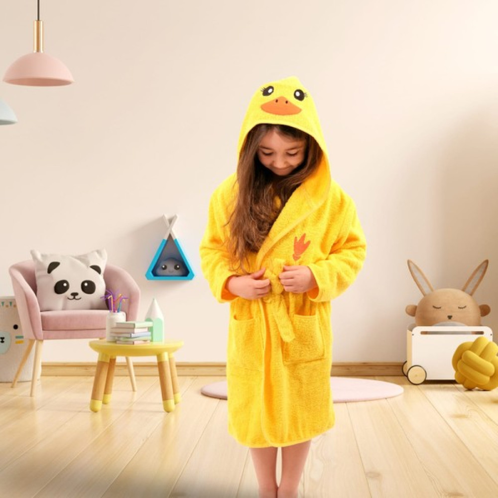 Dm Home Collection Dm Home Kulaklı Ördek Nakışlı Kapüşonlu Çocuk Bornozu - 7 - 8 Yaş - Sarı Bornoz Fiyatı