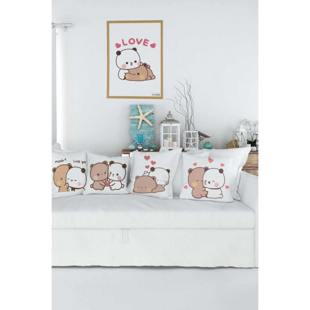 Dmn Bubu Dudu Ayıcık 2.seri 4lü Geometrik Desenli Çift Taraf Baskılı Dekoratif Kırlent Kılıfı - 43 x 43 cm - Beyaz - Antik Kırlent / Mobilya Yastığı Fiyatı