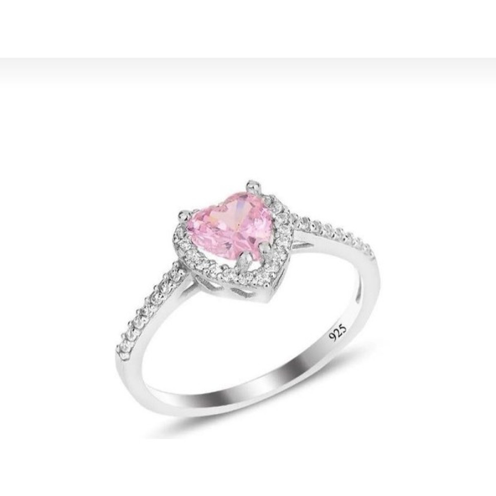 DMR Accessoire 925 Ayar Gümüş Pandora Kalp Yüzük - Pembe - 13,5 Gümüş Yüzük Fiyatı