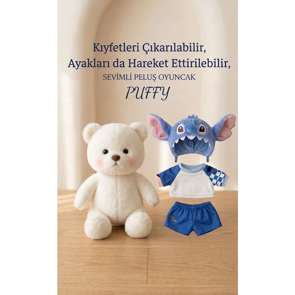 DMR Accessoire Stitch Kostümlü 30 cm Puffy Kıyafetleri Çıkartılabilir Ayakları Hareket Eden Sevimli Peluş Ayıcık - Mavi Anne Bebek Oyuncak Fiyatı