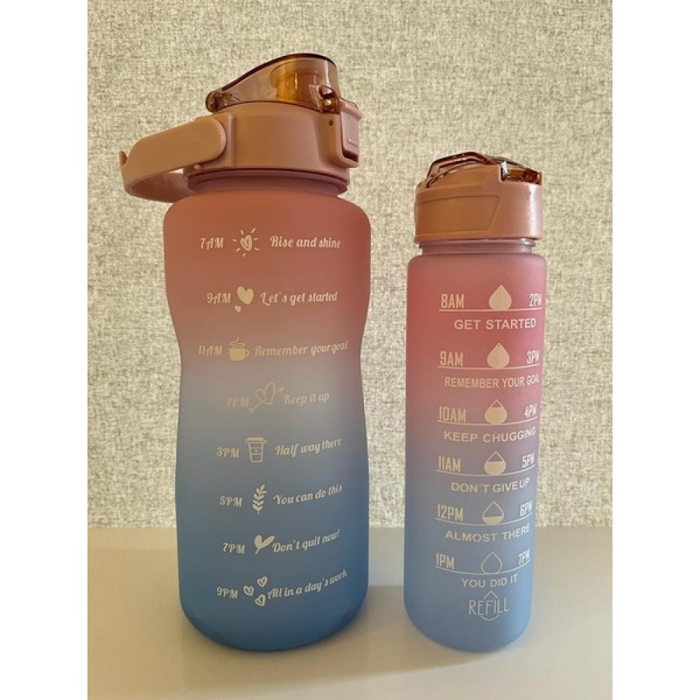 DMR DMR-2252 2000 ml ve 900 ml Büyük Kapasiteli Motivasyon 2 Li Spor Su Şişesi - Açık Pembe Suluk Fiyatı