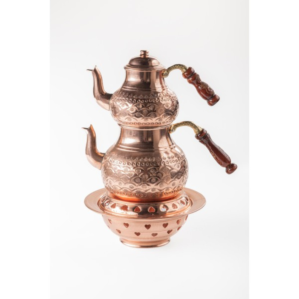 Dmt Copper Home Büyük Boy Gaziantep Bakır Çaydanlık Takımı ve Balkon Sefası Takımı Çiçek Işlemeli Zımba Detaylı Çay / Çaydanlık Setleri Fiyatı