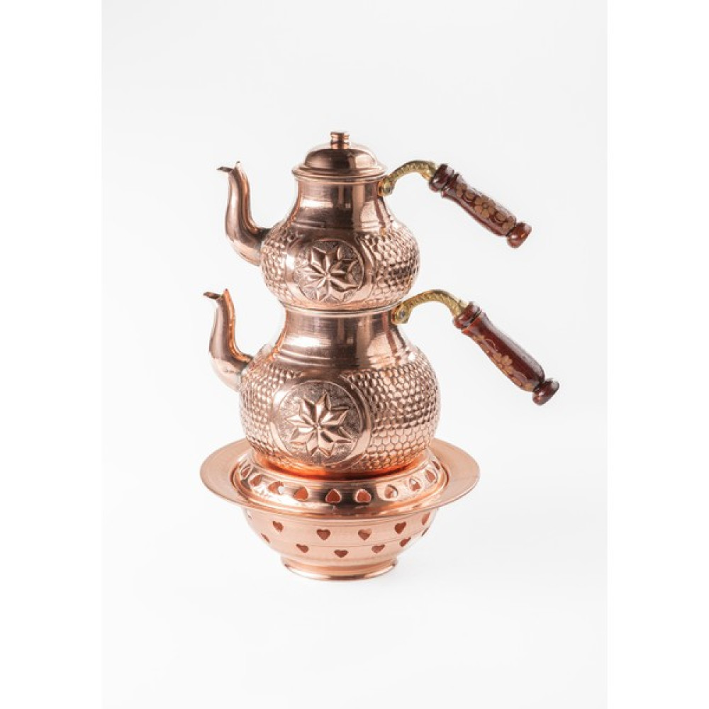 Dmt Copper Home Büyük Boy Gaziantep Bakır Çaydanlık Takımı ve Balkon Sefası Takımı Kabartmalı Yıldız Işlemeli Çay / Çaydanlık Setleri Fiyatı