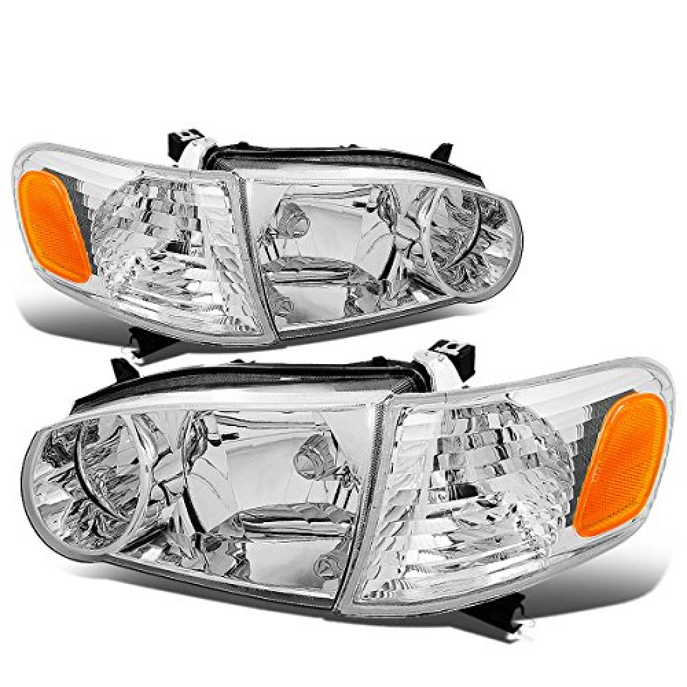 DNA Motoring HL-OH-TCO01-CH-AM Chrome Housing Amber Corner Headlights Replacement For 01-02 Corolla