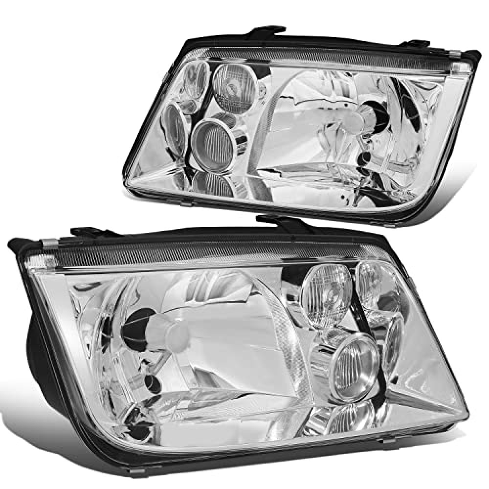 DNA MOTORING HL-OH-VWJE99-CH Pair of Chrome Housing Euro-Spec E-Code Style Headlights Compatible with 99-05 Jetta MKIV,Left & Right Side
