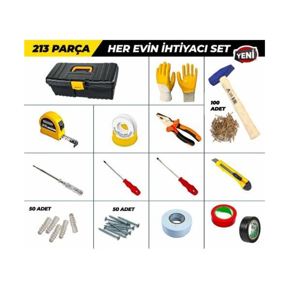 Dncstore 213 Parça El Aleti Seti Dolu Takım Çantası 12" -Her Evin Ihtiyacı Alet Çantası & Dolabı Fiyatı