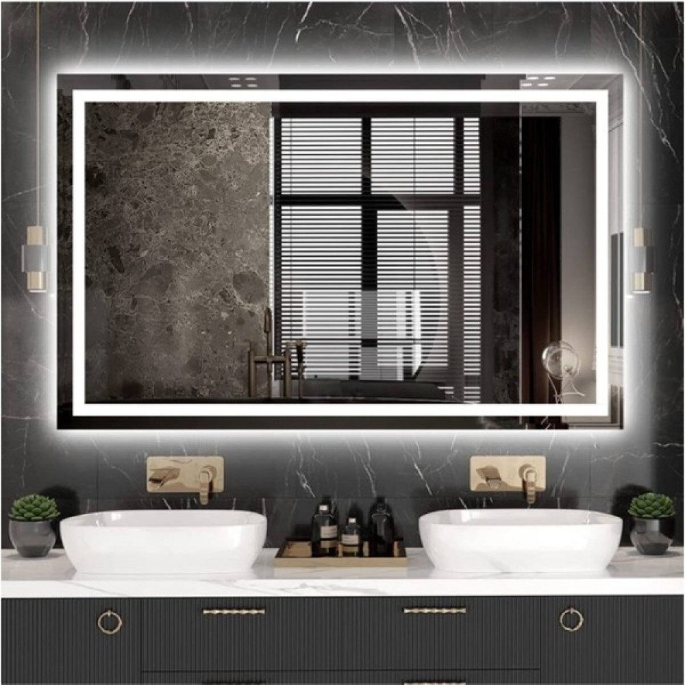 DNR 50 x 65 cm Beyaz Ledli Kumlamalı Dikdörtgen Banyo Aynası Tuvalet Aynası Banyo Aynası Fiyatı