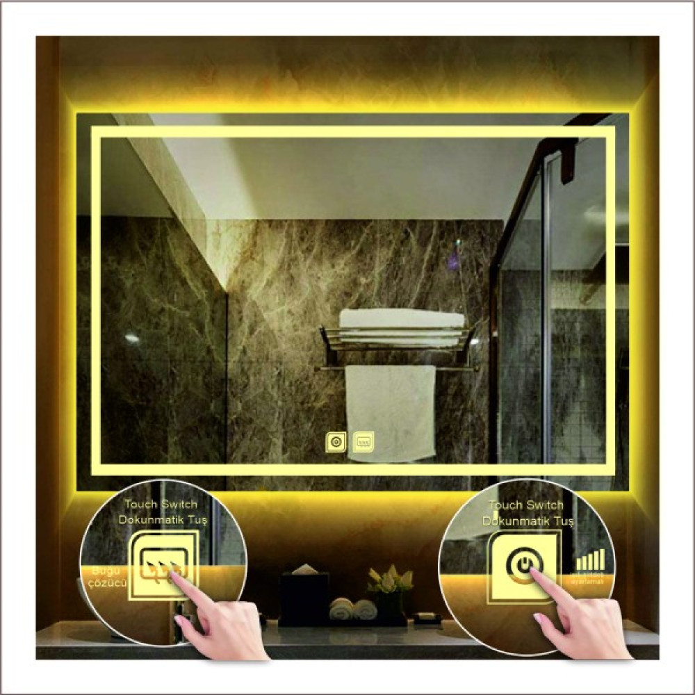Dnr 75x105 Cm Günışığı Ledli Tasarım Kumlamalı Dokunmatik Tuşlu Buğu Önleyicili Banyo Aynası Banyo Aynası Fiyatı