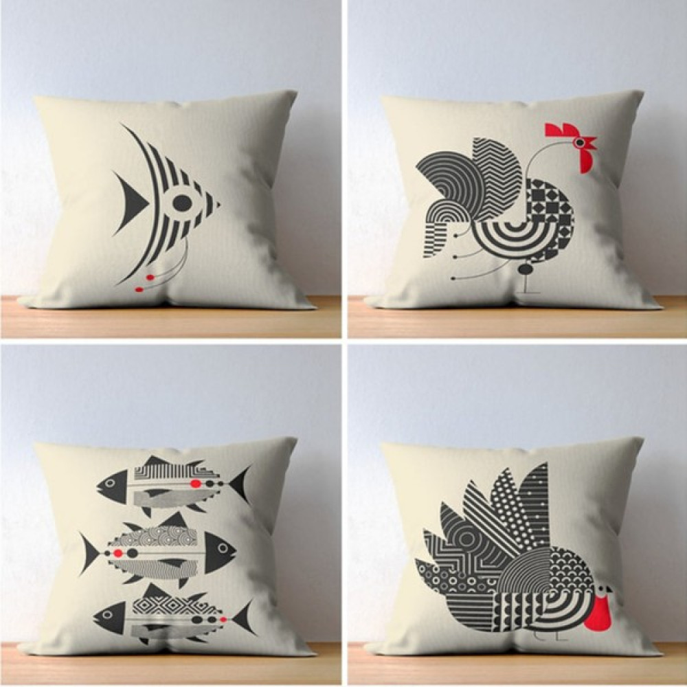 Dnr Home Home Geometrik Hayvan Desenli 4'Lü Takım Kırlent Kılıfı-Jarse Kumaş - 43 x 43 cm - Renkli Kırlent / Mobilya Yastığı Fiyatı