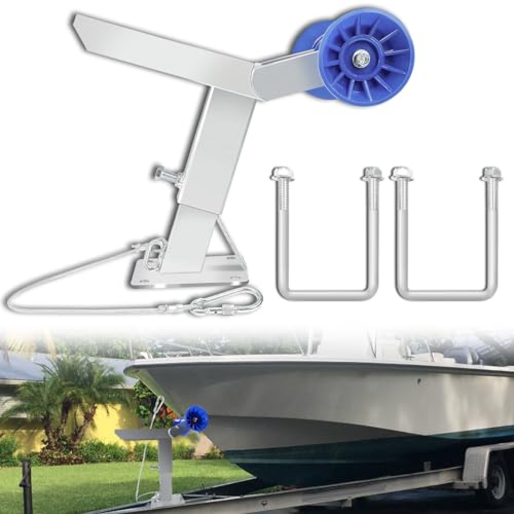 DNShorix Boat Trailer Winch Post with Roller, Fits 3"" W x 4"" H Trailer Drawbar, Boat Trailer Winch Stand, Adjustment Height Boat Winch Mount, silver
