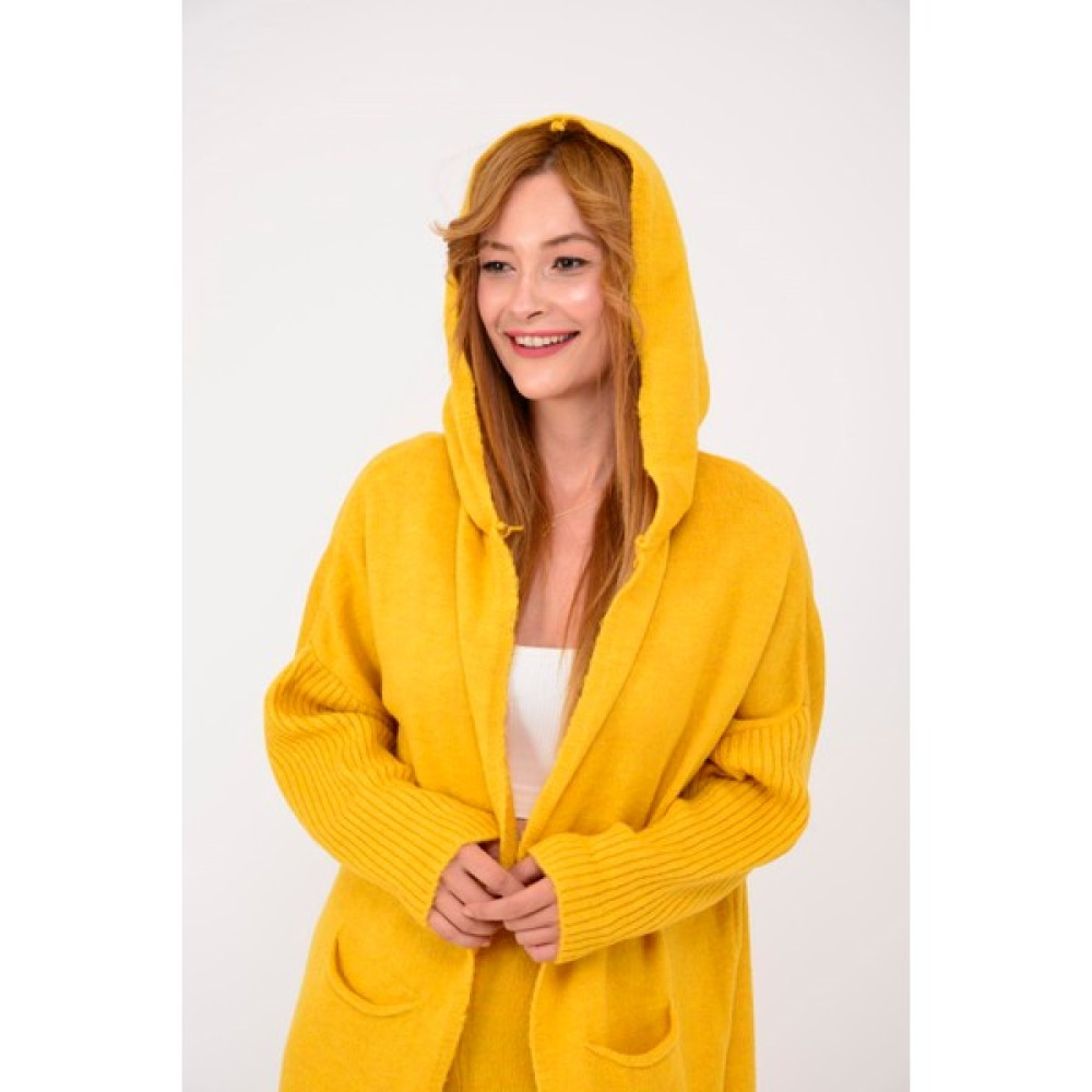 Dnz Fashion Kadın Cepli Kapüşonlu Bağcıklı Uzun Boy Ithal Yün Hırka Kadın Hırka Fiyatı