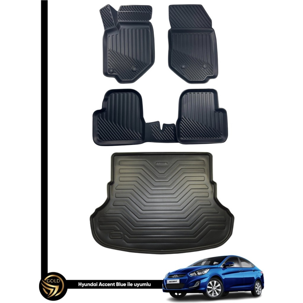 Dnz Hyundai Accent Blue 3D Kauçuk Oto Paspas ve Bagaj Havuzu - Siyah Oto Paspas Fiyatı
