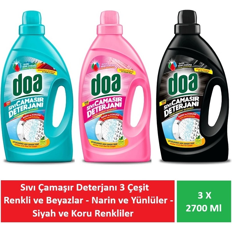 Doa Sıvı Çamaşır Deterjanı Renkliler ve Beyazlar Bakım ve Koruma 3 x 2700 ml - 2,7 lt Çamaşır Deterjanı Fiyatı