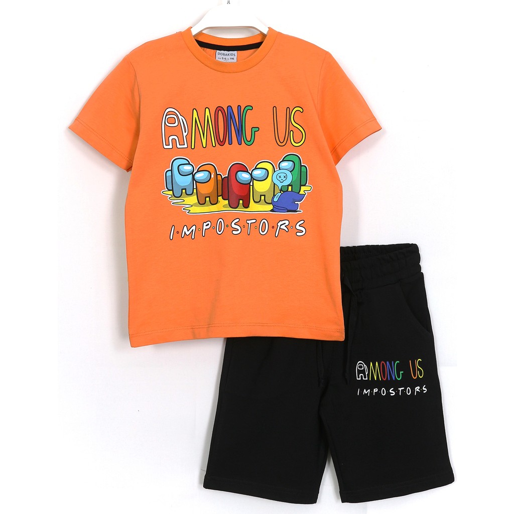 DobaKids Among Us Baskılı Erkek Çocuk Yazlık 2'li Takım 4-11 Yaş Turuncu Siyah 001-0001877 Erkek Çocuk T-shirt Fiyatı