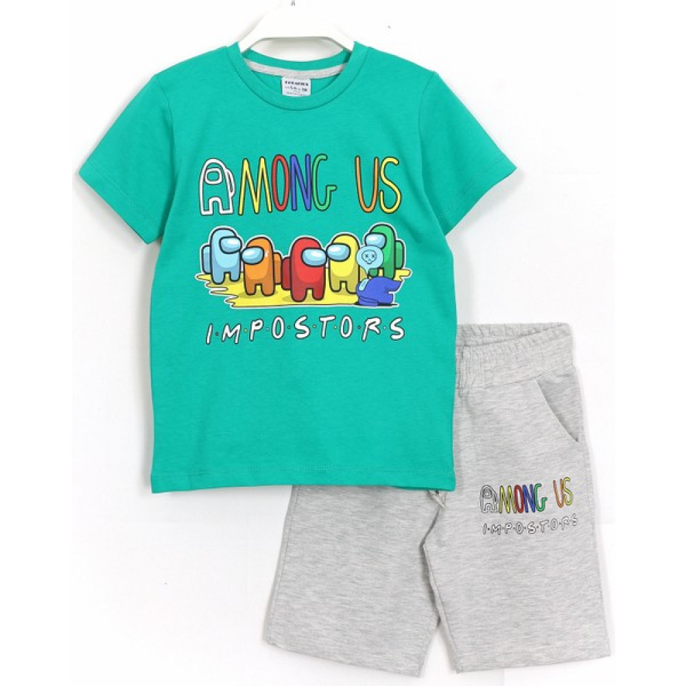 DobaKids Among Us Baskılı Erkek Çocuk Yazlık 2'li Takım 4-11 Yaş Yeşil Gri 001-0001876 Erkek Çocuk T-shirt Fiyatı