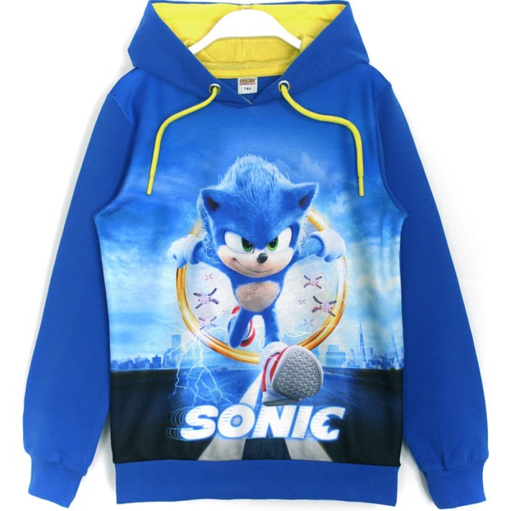 DobaKids Kirpi Sonic The Hedgehog Baskılı Erkek Çocuk Sweatshirt Hoodie Saks Renk Erkek Çocuk Sweatshirt Fiyatı