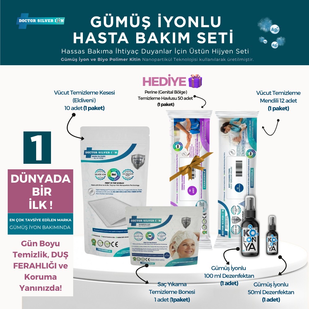 Doctor Silver Ion Gümüş İyonlu Yatan ve Evde Hasta Bakım Seti 50'li Perine Vücut Temizleme Mendili, Vücut Temizleme Kesesi, Bone Diğer Fiyatı