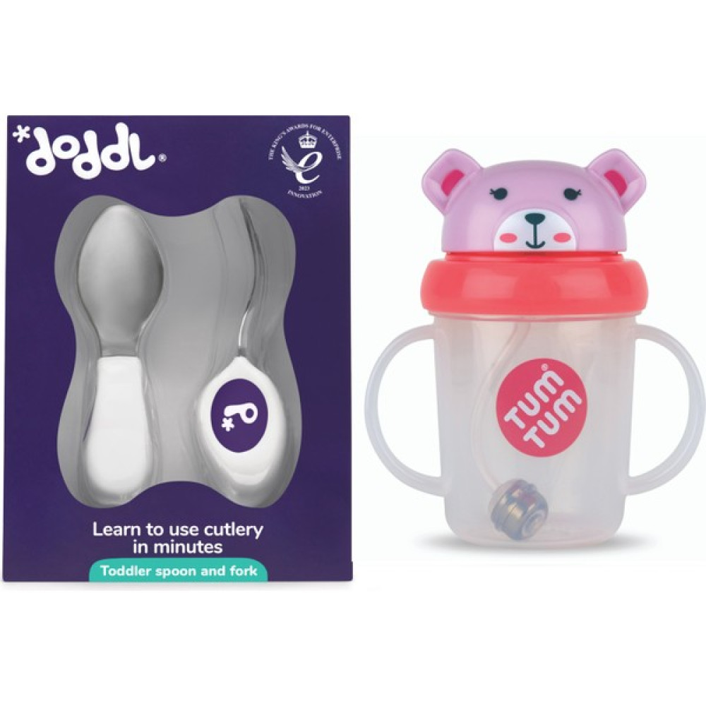 Doddl 2.li Çatal Kaşık Seti Indigo ve Tum Tum Ağırlıklı Damlatmayan Pipetli Matara / Suluk Betsy Bear Mama Seti Fiyatı