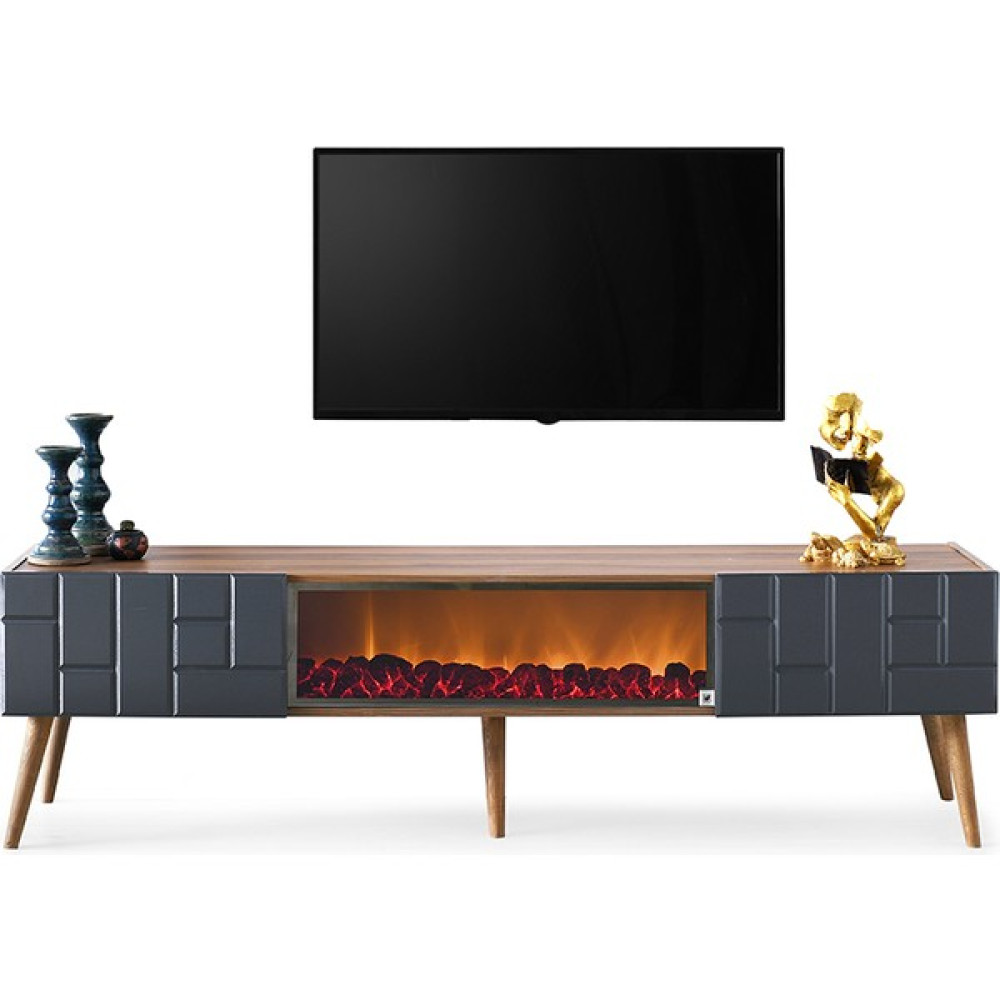 Dodo E-Ticaret Caretta Şömineli Tv Ünitesi 200 cm Ceviz/antrasit - Ceviz Tv Ünitesi / Sehpası Fiyatı