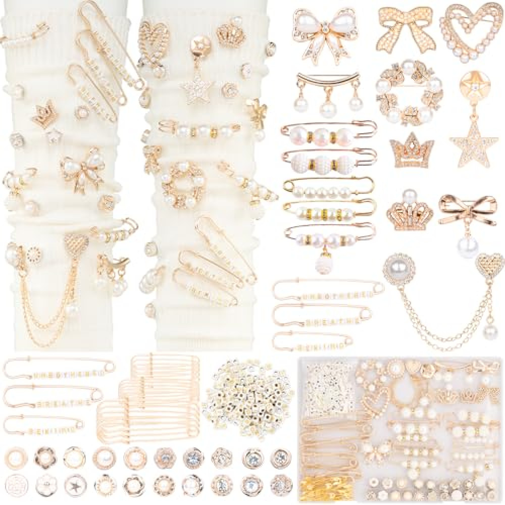 DoDoBeads 335 Pcs Junk Socks Charms Kit with Letter Beads, Gold Charms for Socks, Brooches and Pins for Women, Charms for Socks Safety Pin, Junk Charms, Pearl Sock Charms, Rhinestone Junk Socks Charms